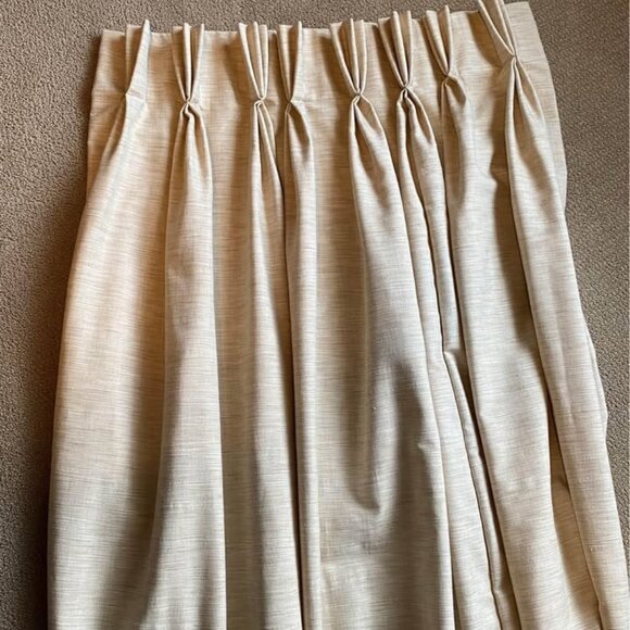 2 Custom Beige 27W X 100L PINCH PLEAT Drapery Panels - Picture 2 of 6